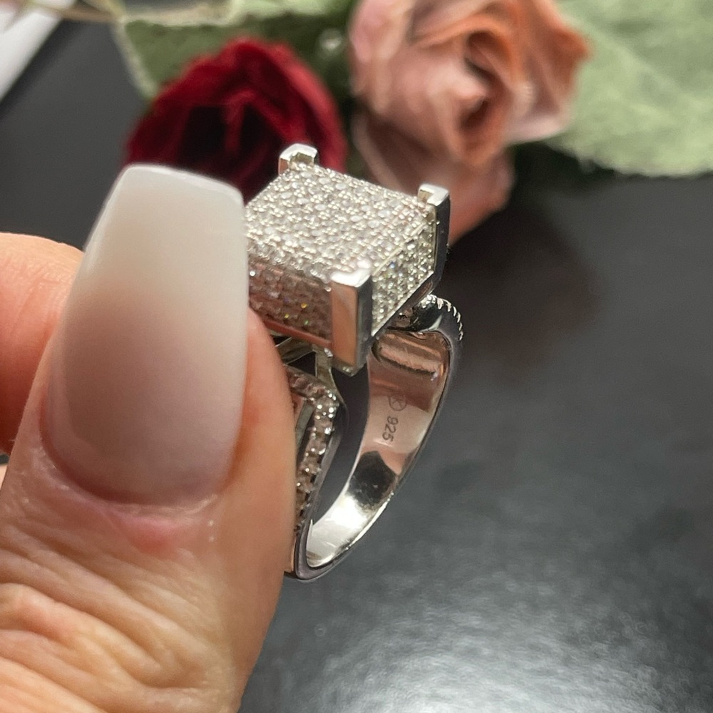 Solid 925 Silver Cocktail Ring Size 9 - image 6